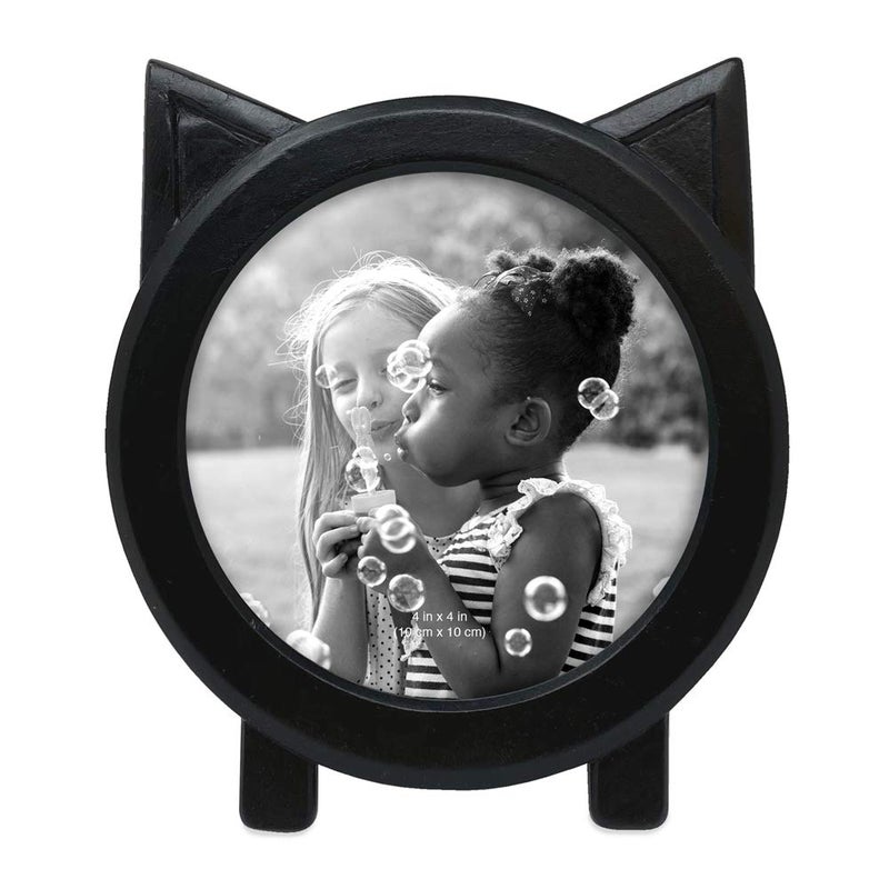 Isaac Jacobs 4x4 Round Resin Sentiment Cat Picture Frame with Ears, Photo Tabletop & Wall Display Hanging Display & Home DÃ©cor (Black) - Image 2